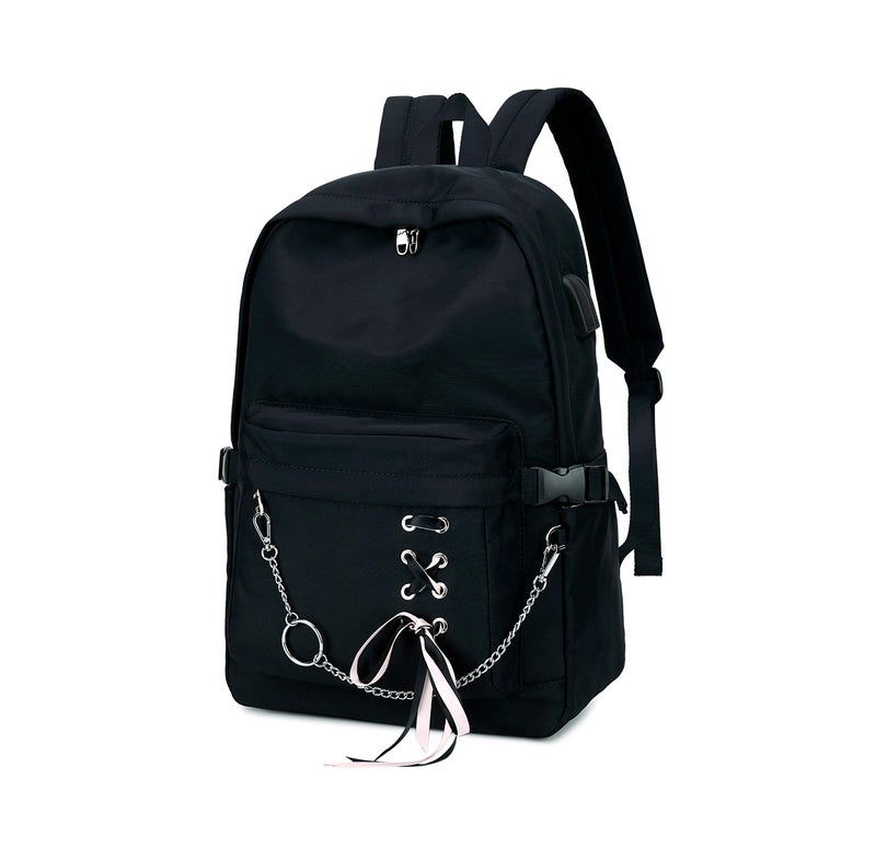 Joymoze Classic Backpack for Women Stylish School Backpack for Teen Girl Black with Chain - Image 3